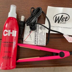Mini Pink Hair Straightener with CHI Iron Guard Spray